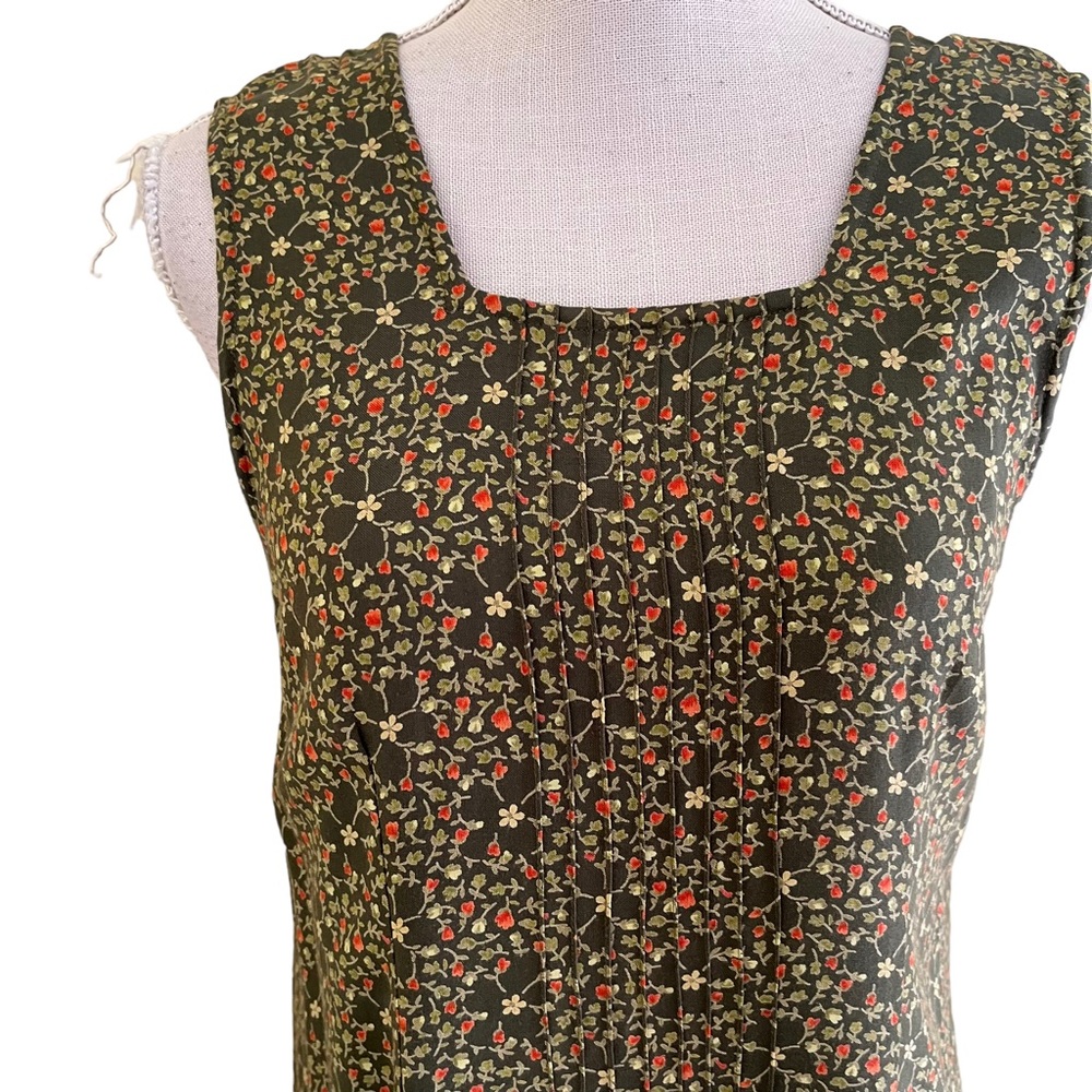 April Cornell Vintage Green with Yellow/Orange Ditsy Floral Maxi Dress S - Picture 2 of 13